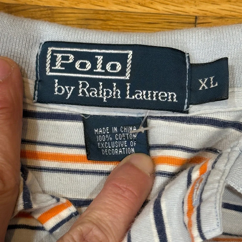 Polo Ralph Lauren Mens XL Blue Orange Striped Short Sleeve Cotton Polo Shirt